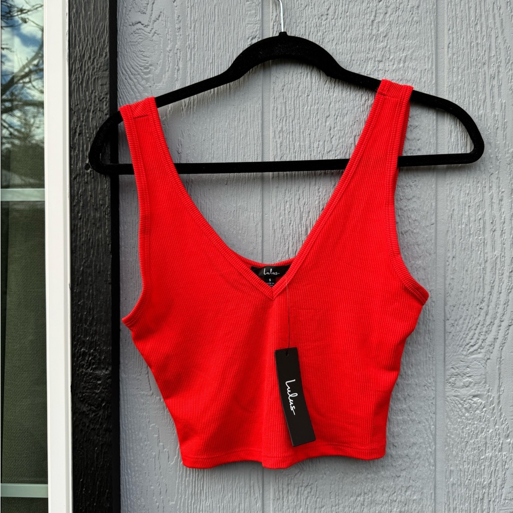 NWT LULUS Easygoing Excellence Red Ribbed Knit Ruched Tank Top coral small S - Picture 10 of 16